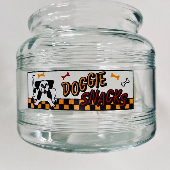 "HOST PICK" VINTAGE "Doggie Snacks" Clear Glass Lidded Jar EUC - Picture 2 of 6